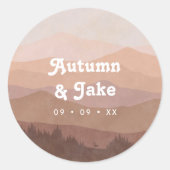 Retro-bergen en Forest Dusty Pink Wedding Ronde Sticker (Voorkant)