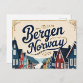 Retro Bergen Harbor View Briefkaart (Voorkant / Achterkant)