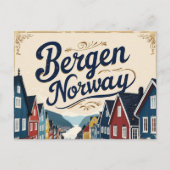 Retro Bergen Harbor View Briefkaart (Voorkant)