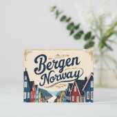 Retro Bergen Haven Uitzicht Briefkaart (Staand voorkant)
