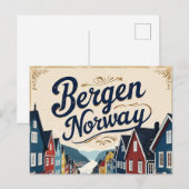 Retro Bergen Haven Uitzicht Briefkaart (Voorkant / Achterkant)
