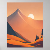 Retro bergen landschap zonsondergang illustratie poster (Voorkant)