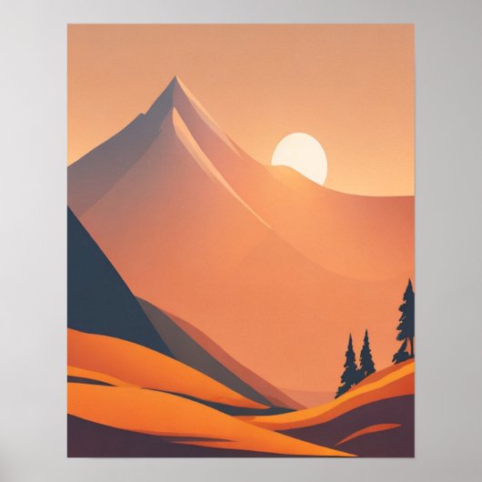Retro bergen landschap zonsondergang illustratie poster (Voorkant)