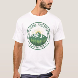 Retro berggrafiek voor milieubescherming t-shirt