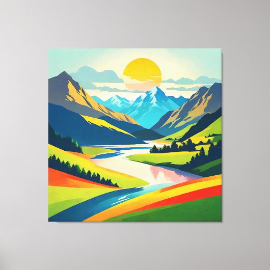Retro Berglandschap Acryl Muur Kunst Canvas Afdruk (Voorkant)