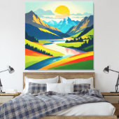 Retro Berglandschap Acryl Muur Kunst Canvas Afdruk (Insitu (Slaapkamer))