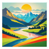 Retro Berglandschap Acryl Muur Kunst Foto Afdruk (Voorkant)