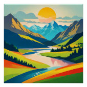 Retro Berglandschap Acryl Muur Kunst Perfect Poster (Voorkant)