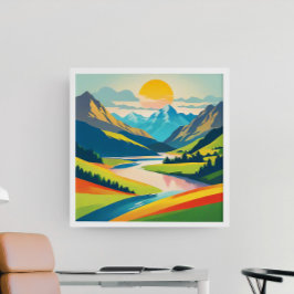 Retro Berglandschap Acryl Muur Kunst Perfect Poster