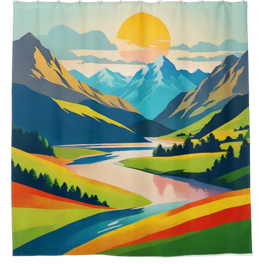 Retro berglandschap douchegordijn (Voorkant)
