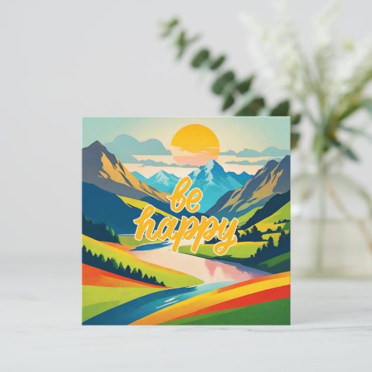 Retro berglandschap feestdagenkaart (Staand voorkant)