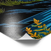 Retro berglandschap illustratie rood blauw foto afdruk (Hoek)