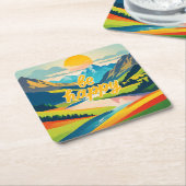 Retro berglandschap kartonnen onderzetters (Schuin)