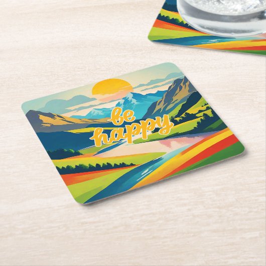 Retro berglandschap kartonnen onderzetters (Schuin)