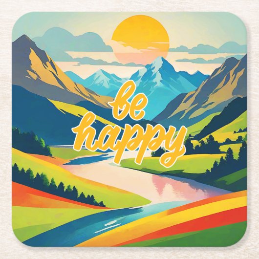 Retro berglandschap kartonnen onderzetters (Voorkant)