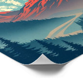 Retro berglandschap rood blauw poster (Hoek)