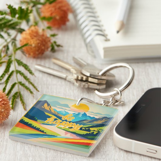 Retro berglandschap sleutelhanger (Voorkant Rechts)