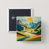 Retro berglandschap vierkante button 5,1 cm (Voorkant /achterkant)