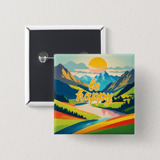 Retro berglandschap vierkante button 5,1 cm (Voorkant /achterkant)