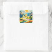 Retro berglandschap vierkante sticker (Tas)