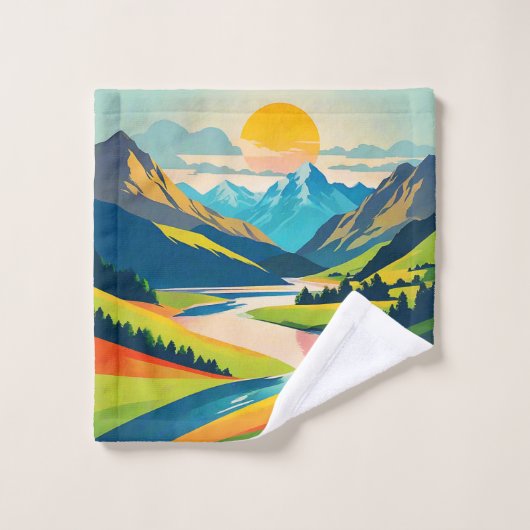 Retro berglandschap washandje (Wasdoekje)
