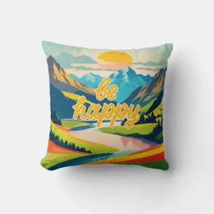 Retro berglandschap Wees blij Kussen