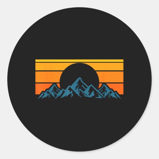 Retro bergsilhouet ronde sticker (Voorkant)
