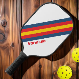 Retro bergstrepen met naam pickleball paddle
