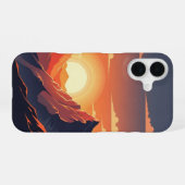 Retro bergzonsondergang iPhone 16 hoesje (Achterkant horizontaal)
