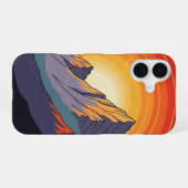 Retro bergzonsondergang iPhone 16 hoesje (Achterkant horizontaal)