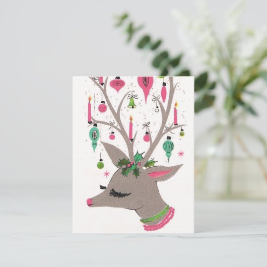  retro bericht toevoegen rendierkaart feestdagenkaart (Staand voorkant)