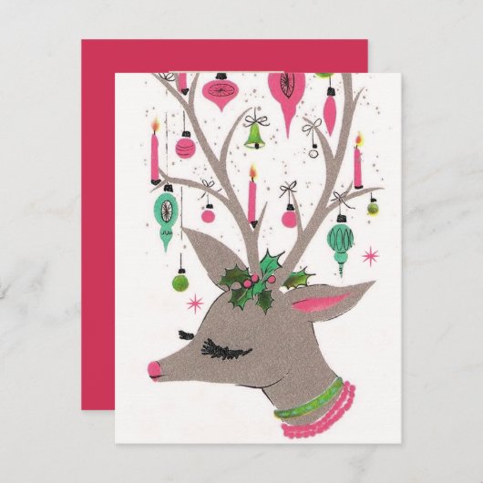  retro bericht toevoegen rendierkaart feestdagenkaart (Voorkant / Achterkant)