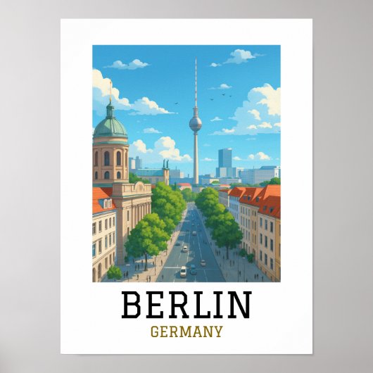 Retro Berlijnse Skyline TV-toren Skyline View Poster (Voorkant)