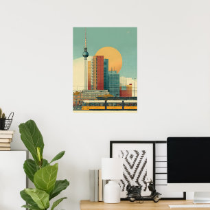Retro Berlino Skyline Reisposter   Bauhaus  Poster