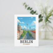 Retro Berlins Silhouette Televisietoren Skyline Ui Briefkaart (Staand voorkant)