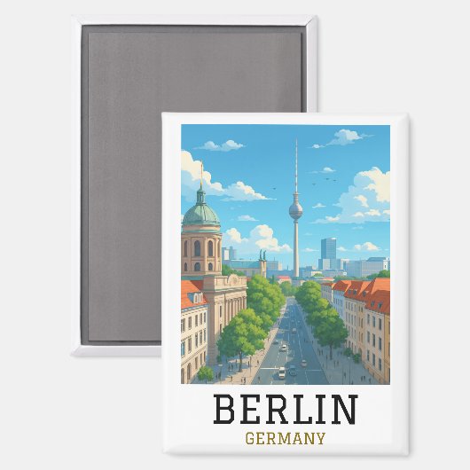 Retro Berlins Silhouette Televisietoren Skyline Ui Magneet (Voorkant / Achterkant)