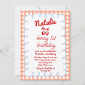 Retro Berry 1e Getrokken Aardbei Foto Verjaardag Kaart (Voorkant)