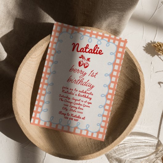 Retro Berry 1e Hand Getrokken Aardbei Verjaardag Kaart