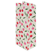 Retro Berry Cherry Roze en Rode Verjaardag Gift Ba Wijn Cadeautas (Voorkant Gekanteld)