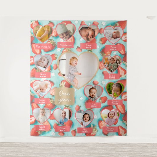 Retro Berry Eerste 1e Verjaardag Party Wall Achter Wandkleed (Voorkant)