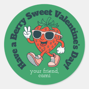 Retro Bes Zweet Aardbei Valentijnsticker Ronde Sticker