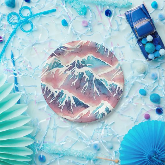 Retro besneeuwde pastelbergen papieren bordje (Feest)