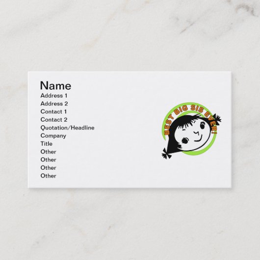 Retro Best Big Sister Ever Visitekaartje (Voorkant)