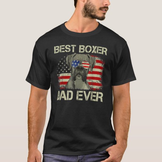 Retro Best Boxer Dad Ever US Flag Dog Lover Father T-shirt (Voorkant)