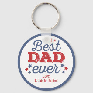 Retro Best DAD Ever Blue Red Patriotic Stars Sleutelhanger