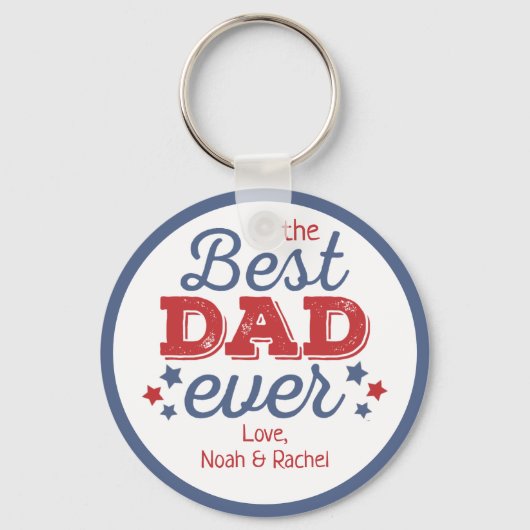 Retro Best DAD Ever Blue Red Patriotic Stars Sleutelhanger (Voorkant)