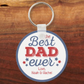 Retro Best DAD Ever Blue Red Patriotic Stars Sleutelhanger (Voorkant)