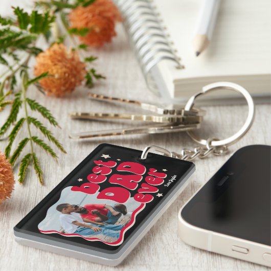 Retro Best Dad ever Photo Keepomwille Sleutelhanger (Voorkant Rechts)