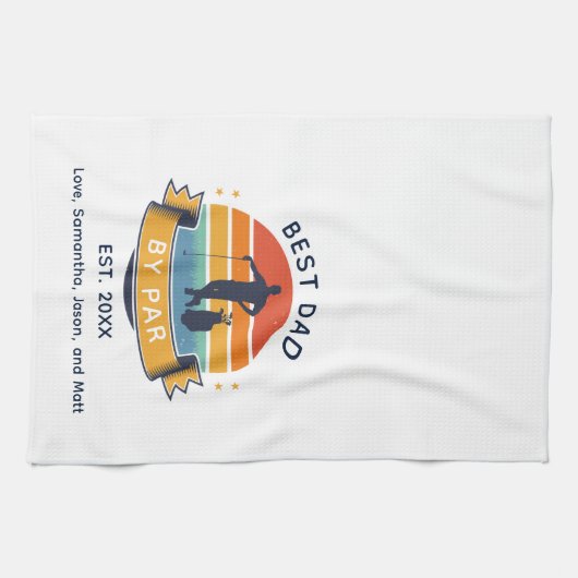 Retro Best Dad van Par Golfing Lover Custom Theedoek (Horizontaal)