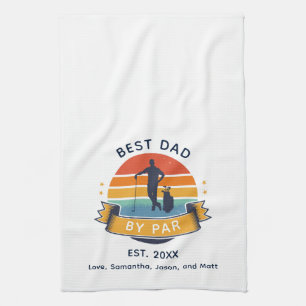 Retro Best Dad via Par Golfing Vaderdag Custom Theedoek